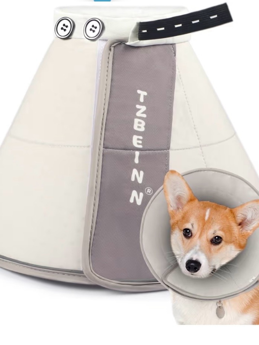 Soft Gray Pet Recovery Cone - Adjustable Protective Collar for Dogs